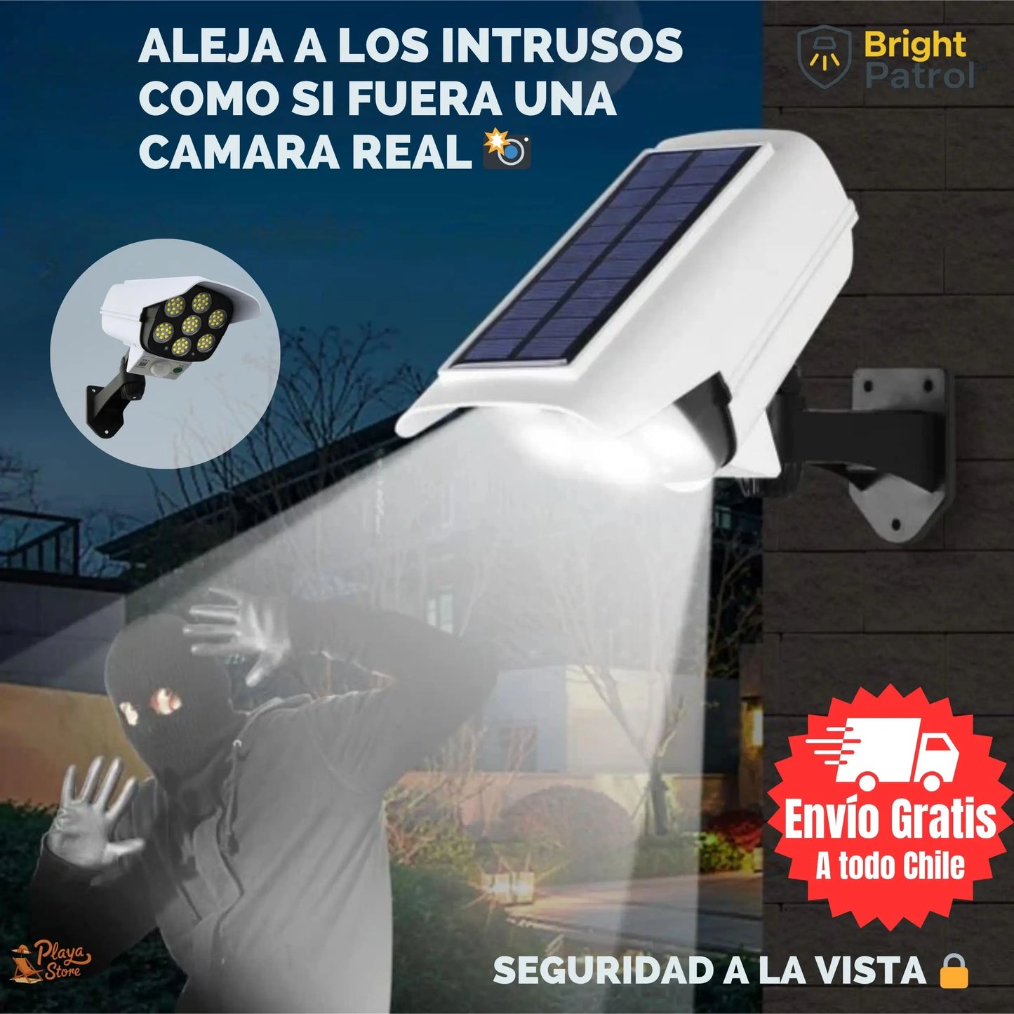 BrightPatrol® - Foco LED solar tipo cámara - Aumenta la protección de tu hogar🔒