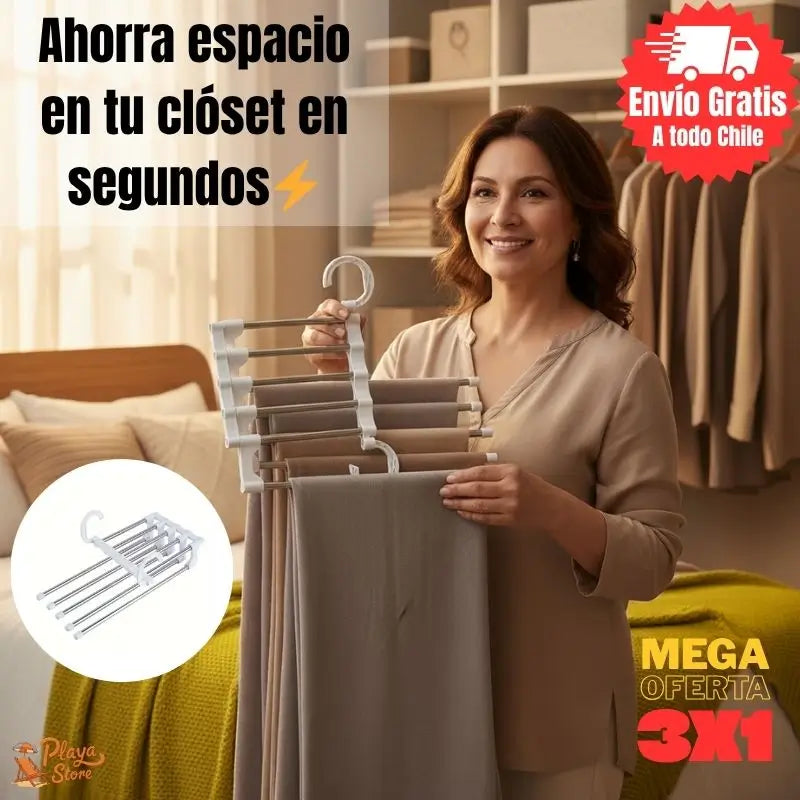 PACK 3 UNIDADES - COLGADOR MÁGICO DE PANTALONES 5 EN 1 - GANA ESPACIO EN TU CLÓSET ✨